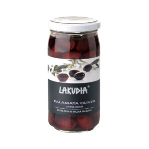LAKUDIA Schwarze Kalamata Oliven ohne Stein in Salzlake